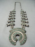 Rare Vintage Native American Navajo Royston Turquoise Sterling Silver Squash Blossom Necklace-Nativo Arts