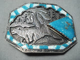 Native American One Of The Most Intricate Ever Southwest Turquoise Sterling Silver Buckle-Nativo Arts