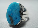 Heavy Men's Navajo Native American Kingman Turquoise Sterling Silver Ring-Nativo Arts