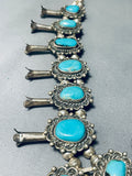 Blue Gem Turquoise Vintage Native American Navajo Sterling Silver Squash Blossom Necklace-Nativo Arts