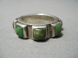 Native American Thick And Heavy Vintage Navajo Green Turquoise Sterling Silver Ring Old-Nativo Arts