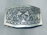 Outstanding Native American Hopi Chiseled Overlay Bears Sterling Silver Immense Buckle-Nativo Arts