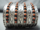 Superior Zuni Native American Coral Sterling Silver Huge Bracelet-Nativo Arts