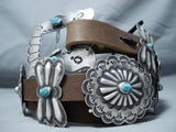 Detailed Vintage Native American Navajo Turquoise Sam Sterling Silver Concho Belt Old-Nativo Arts