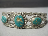 Very Early Coil Galore Heavu Vintage Native American Navajo Turquoise Sterling Silver Bracelet-Nativo Arts