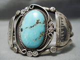 Opulent Vintage Native American Navajo Domed Earth Blue Turquoise Sterling Silver Bracelet Old-Nativo Arts