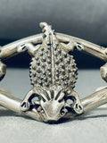 Symbolic Protector of Arrowheads Horned Lizards Sterling Silver Navajo Bracelet-Nativo Arts