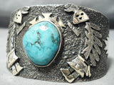 Huge Signed 14k Gold Native American Navajo Blue Diamond Turquoise Sterling Silver Bracelet-Nativo Arts