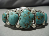 Striking Vintage Native American Navajo Harrison Jim Sterling Silver Green Turquoise Bracelet-Nativo Arts