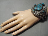 Important Vintage Native American Navajo Last Chance Turquoise Sterling Silver Bracelet Old-Nativo Arts