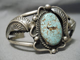 High Grade Vintage Native American Navajo #8 Turquoise Sterling Silver Leaf Bracelet Old-Nativo Arts
