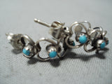 Charming Vintage Native American Navajo Sleeping Beauty Turquoise Sterling Silver Earrings Old-Nativo Arts