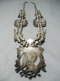 Native American Biggest Best Vintage Zuni Turquoise Owl Sterling Silver Squash Blossom Necklace-Nativo Arts