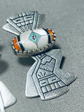 Native American One Of The Most Unique Vintage Southwest Inlay Sterling Silver Earrings-Nativo Arts