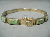Solid 14k Gold Vintage Native American Navajo Gaspeite Inlay Link Bracelet-Nativo Arts