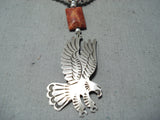 Noteworthy Navajo Apple Coral Sterling Silver Eagle Necklace Native American-Nativo Arts