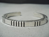 Thick Detailed Cubed Cuff Vintage Native American Navajo Sterling Silver Bracelet-Nativo Arts