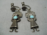 Cute Vintage Native American Navajo Easter Blue Turquoise Sterling Silver Earrings Old-Nativo Arts