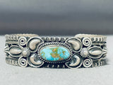 Silverwork Genius Vintage Native American Navajo Turquoise Sterling Silver Repoussed Bracelet-Nativo Arts
