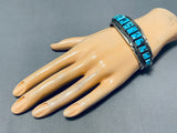 Important Hand Cut Squared Turquoise Vintage Native American Navajo Sterling Silver Bracelet-Nativo Arts