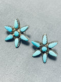 Star Vintage Native American Zuni Blue Gem Turquoise Sterling Silver Earrings-Nativo Arts