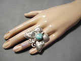 Marvelous Vintage Native American Navajo Pilot Mountain Turquoise Sterling Silver Butterfly Ring-Nativo Arts