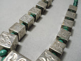 Best Vintage Native American Navajo Malachite Cubed Sterling Silver Necklace Old-Nativo Arts