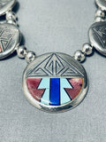 More Detailed Vintage Native American Navajo Turquoise Inlay Sterling Silver Necklace-Nativo Arts