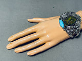 Very Important Bear Hand Carved Fran Gomez Sterling Silver Turquosie Bracelet-Nativo Arts