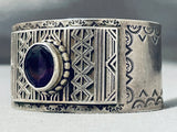 Native American Heavy 108 Grams Vintage Southwestern Amethyst Sterling Silver Bracelet-Nativo Arts