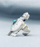 Nel Morton Native American Navajo Old Kingman Turquoise Sterling Silver Turtle Ring-Nativo Arts
