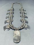 Turquoise Paw Heavy Vintage Native American Navajo Sterling Silver Squash Blossom Necklace-Nativo Arts