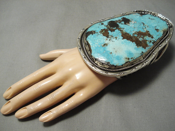 One Of The Biggest Vintage Native American Navajo Turquoise Sterling Silver Bracelet On Internet-Nativo Arts