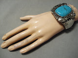 Huge Vintage Native American Navajo Blue Diamond Turquoise Sterling Silver Bracelet Old-Nativo Arts