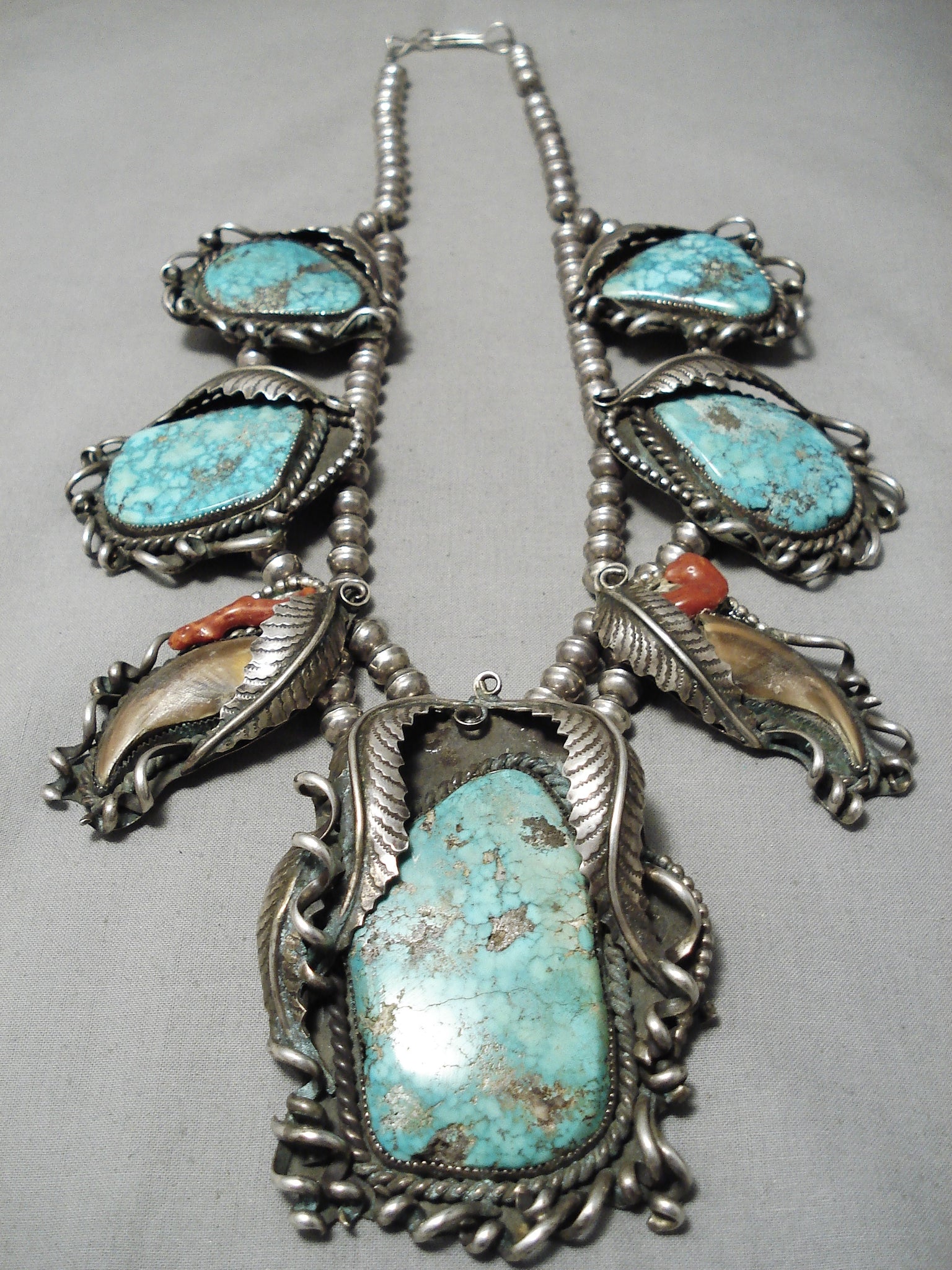Bottle Necklace With Spoon Turquoise Stones Coral Stones 