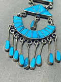 One Of The Most Intricate Ever Vintage Native American Zuni Turquoise Sterling Silver Earrings-Nativo Arts