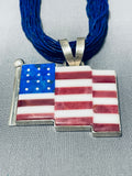 The Best Native American Navajo Intricate Lapis Heishi Sterling Silver American Flag Necklace-Nativo Arts