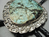 Marvelous Vintage Native American Navajo Green Spiderweb Turquoise Sterling Silver Bolo Tie Old-Nativo Arts