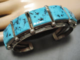 Tremendous Vintage Native American Navajo Square Turquoise Harrison Jim Sterling Silver Bracelet-Nativo Arts