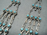 Signed Native American Navajo Turquoise Sterling Silver Chandelier Earrings-Nativo Arts