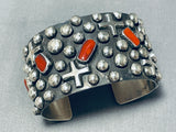 Dynamic Native American Navajo Coral Cross Sterling Silver Bracelet Signed-Nativo Arts
