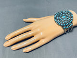 Signed Vintage Native American Navajo Turquoise Sun Sterling Silver Bracelet-Nativo Arts