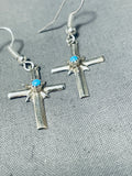 Brilliant Native American Navajo Sleeping Beauty Turquoise Sterling Silver Cross Earrings-Nativo Arts