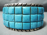 Heavy Cubed Turquoise Vintage Native American Navajo Sterling Silver Bracelet-Nativo Arts