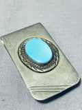 Exceptional Vintage Native American Navajo Blue Gem Turquoise Sterling Silver Money Clip-Nativo Arts