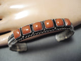 Sara Sandoval Navajo Native American Coral Sterling Silver Bracelet-Nativo Arts