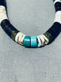 Native American Amazing Vintage Santo Domingo Turquoise Jet Shell Sterling Silver Necklace-Nativo Arts