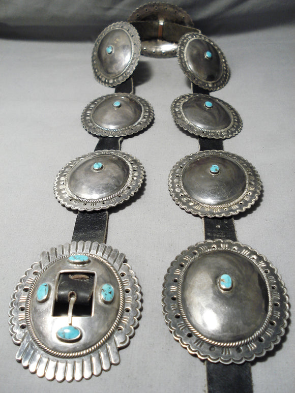Scarce Vintage Native American Navajo 2nd Phase Turquoise Coin Silver Concho Belt Old-Nativo Arts