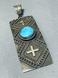 Important Tom Jackson Native American Navajo Turquoise Sterling Silver Geomtric Pendant-Nativo Arts