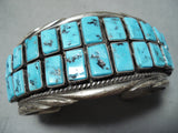 Important Vintage Native American Navajo Square Cut Turquoise Sterling Silver Bracelet Old-Nativo Arts